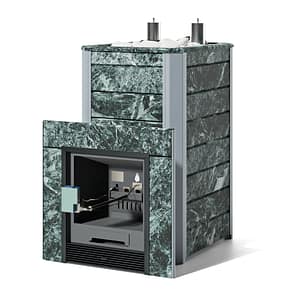 Печь Ялта 40 К/2024 в облицовке из камня - Вид топлива - ГГУ-50, Марка стали - AISI 321, Варианты кожуха - Змеевик